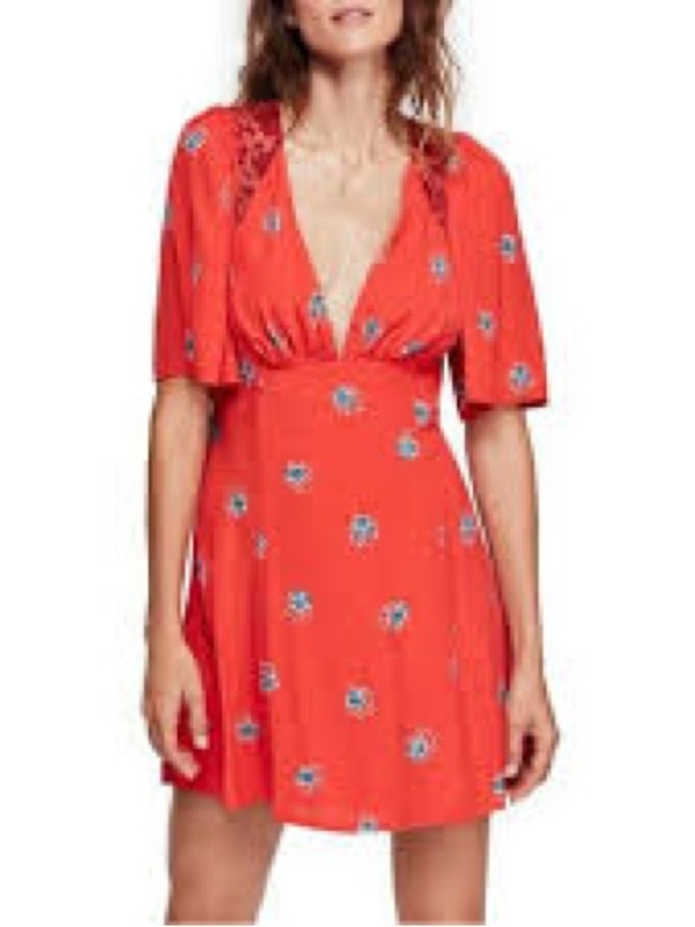 100% viscose Free People Red Backless Dress with Floral Accents A0151 - Picture 1 of 8